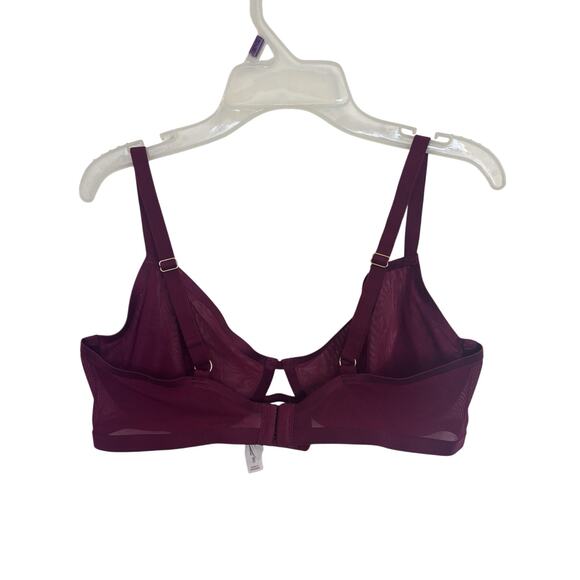 Auden Burgundy Wine Sheer Under Bra Size 36D Unlined Demi Coverage - Picture 2 of 6